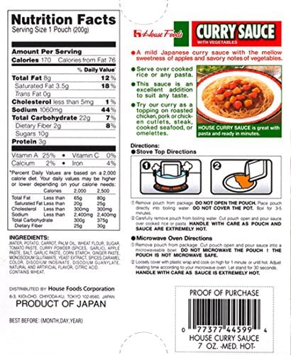 House Foods Curry Sauce with Vegetables, Medium Hot, 7 Ounce Boxes (Pack of 10)