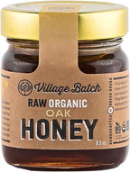 Village Batch Raw Organic Oak Honey 8.5oz Jar (Pack of 1) from Foloi Oak Forest, Dark Amber, Rich Caramel and Toffee Notes, Unfiltered and Unpasteurized Greek-Honey