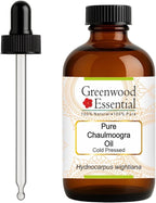 Greenwood Essential Pure Chaulmoogra Oil (Hydnocarpus wightiana) with Glass Dropper Cold Pressed 120ml (4 oz)
