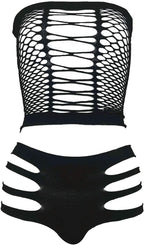 LEMON GIRL Women's Lingerie Fishnet BabyDoll Bodysuit Mini Dress Set One Size