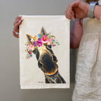 Donkey Tea Towel - Cute Flower Crown Donkey Flour Sack Towel - Donkey Kitchen Towel - Donkey Lover Gifts - Donkey gifts for mom - Handmade - Farmhouse Kitchen Decor - Hippie Hound Studios