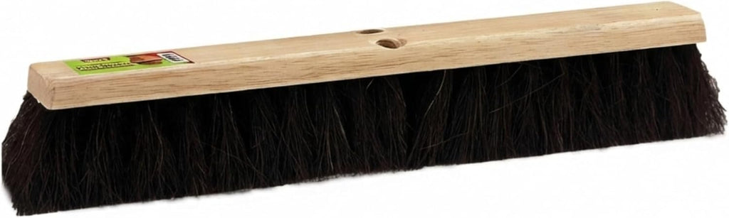 Pure Horsehair Push Broom Head, 18 inches, Heavy Duty Wood Block with 2 Threaded Holes - Clean up Dust and fine Debris for Home or Industrial Use, Fine Premium Bristles