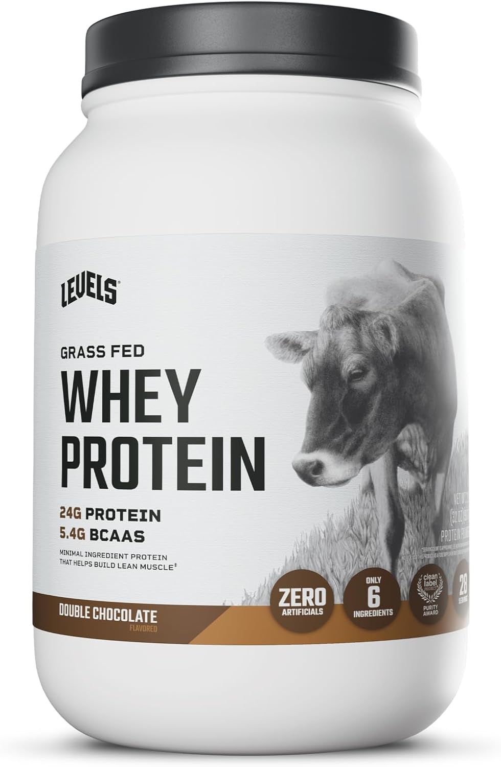 Levels Grass Fed Whey Protein Powder, No Artificials, 24G of Protein, Double Chocolate, 2LB
