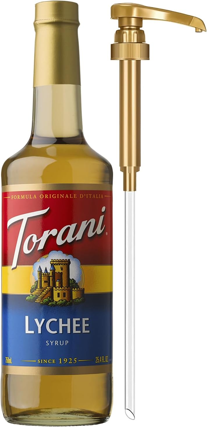 Torani Lychee Syrup for Drinks, Flavoring for Iced Tea, Sodas, and Cocktails, Glass Bottle with Pump Included, 25.4 Fl Oz