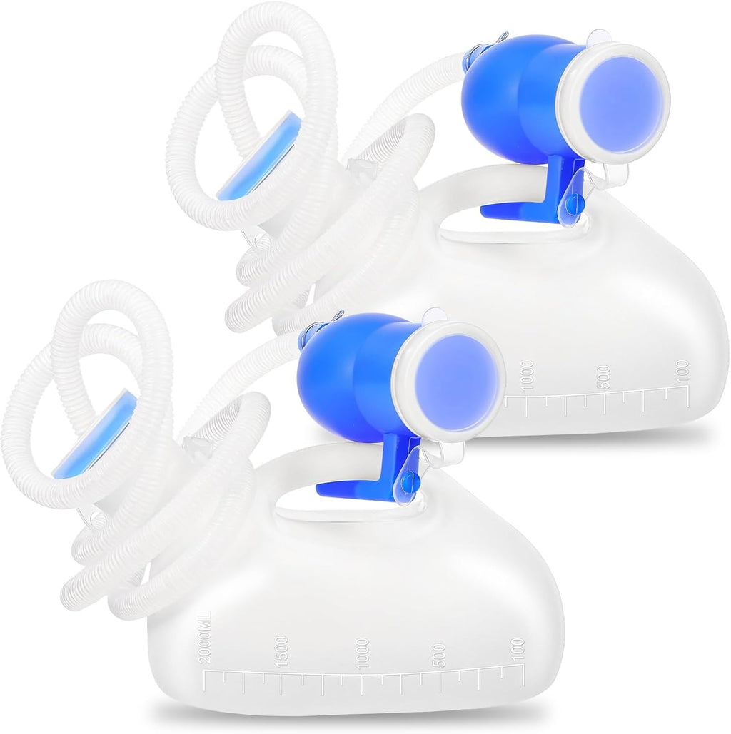 Portable Urinals for Men, 2000ml Urinal Bottles, Spill Proof Male Portable Pee Bottle, Reusable Thicken Men's Potty, 59" Long Tube with Lid for Camping Car Travel Bed Emergency Device