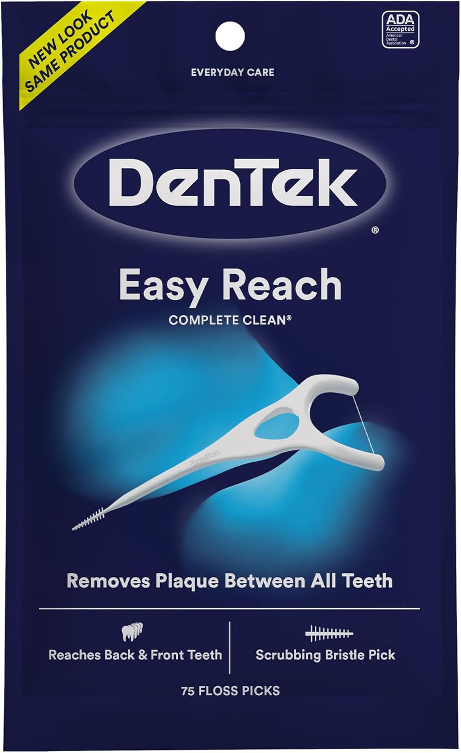 Dentek Complete Clean Easy Reach Floss Picks, Break & Shred-Proof Dental Floss Picks, 75 Count