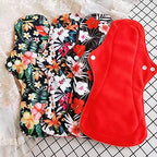 6Pcs Resuable Waterproof Menstrual Pad Sets Including 1Pc Mini Wet Bag and 5Pcs Heavy Flow Red Color Microfleece Stay Dry Menstrual Pads Mama Cloth Sanitary Napkins…