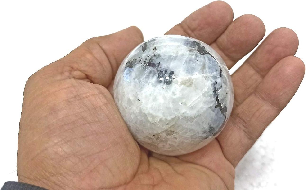 Wholesale Gem Shop Rainbow Moonstone Sphere 40-45 mm with Stand