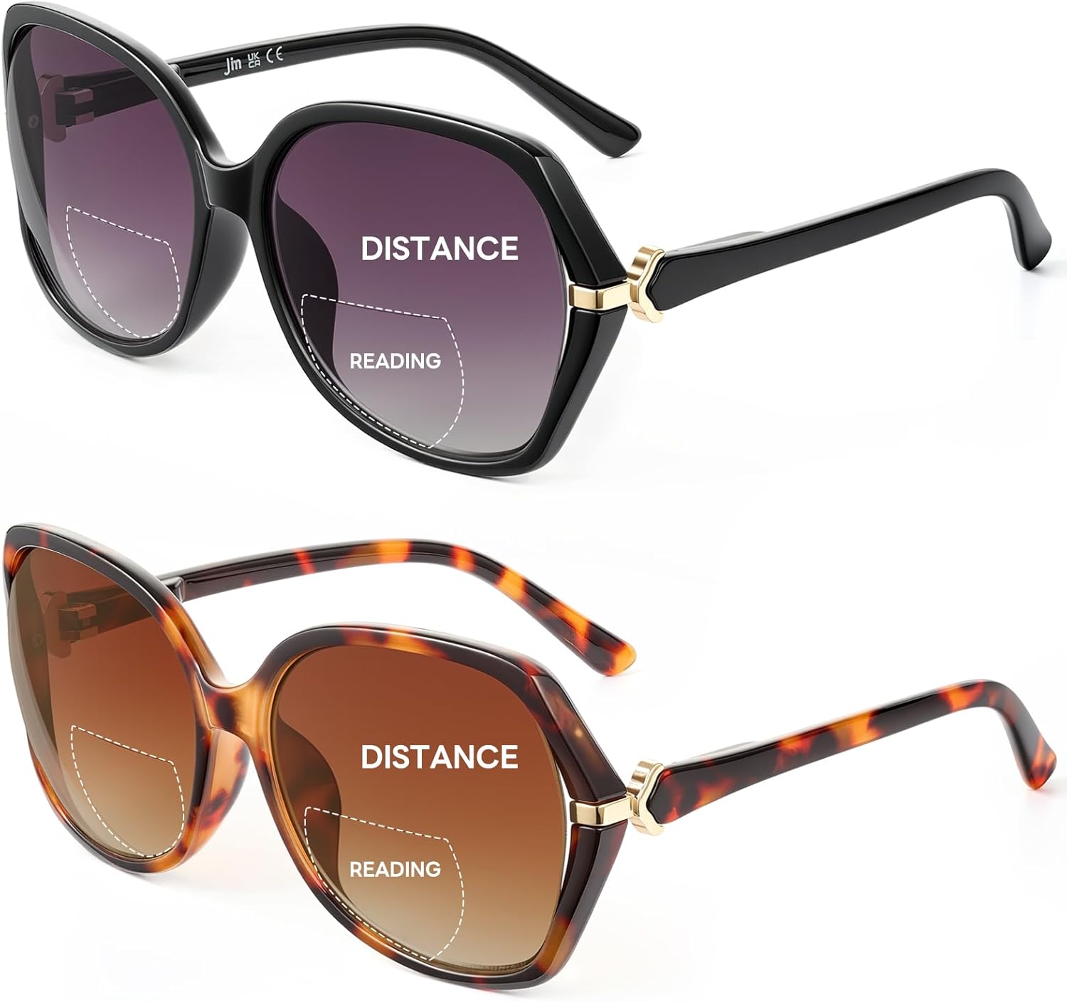 JM Bifocal Reading Sunglasses for Women, Fashion Oversized Sun Readers UV400 Protection Spring Hinges