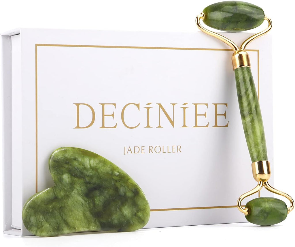 Deciniee Jade Roller and Gua Sha Set - Beauty Face Massager & Guasha Tool for Eye, Neck, Body - 2 in 1 Skin Care Massage Tools, Muscle Releaxing and Relieve Wrinkles