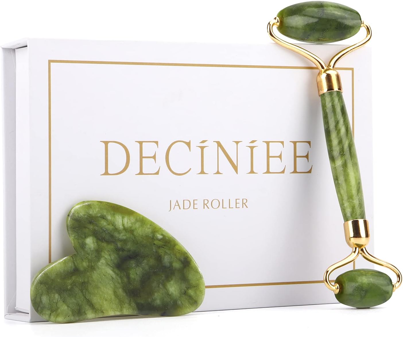 Deciniee Jade Roller and Gua Sha Set - Beauty Face Massager & Guasha Tool for Eye, Neck, Body - 2 in 1 Skin Care Massage Tools, Muscle Releaxing and Relieve Wrinkles