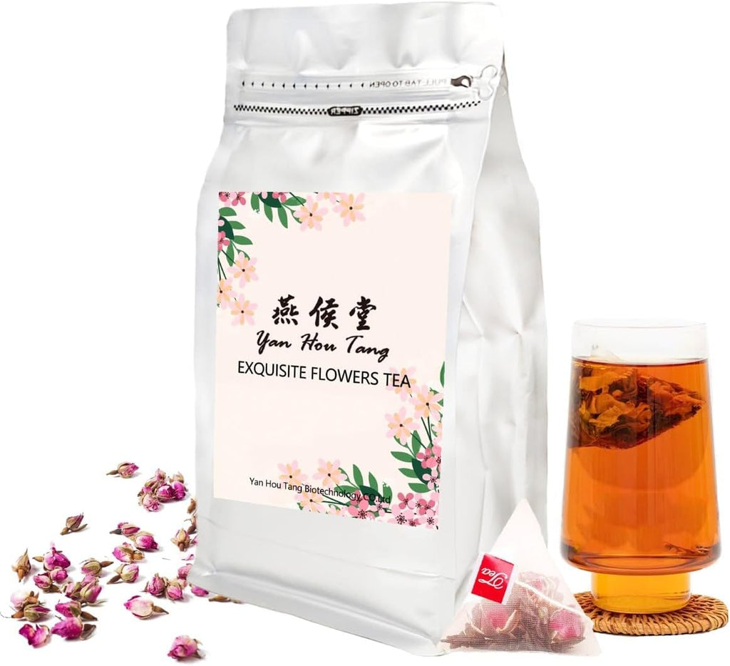 Eilin YHT Rose Black Tea Bags with Red Flower Petals 50 Counts x 3grams