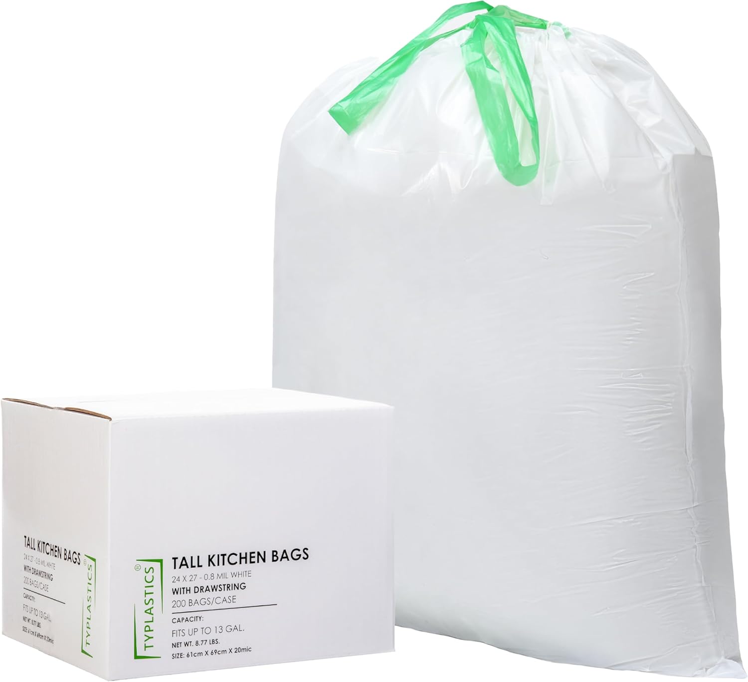 TYPLASTICS Tall Kitchen Drawstring Trash Bags 13 Gallon (200 Count)