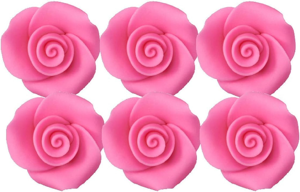 Small Ready to Use Hand-Crafted Premium Royal Icing Contoured Cupcake Topper Cake Decoration Roses (Hot Pink)