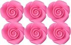 Small Ready to Use Hand-Crafted Premium Royal Icing Contoured Cupcake Topper Cake Decoration Roses (Hot Pink)