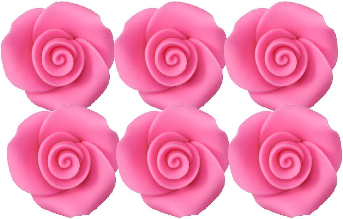 Small Ready to Use Hand-Crafted Premium Royal Icing Contoured Cupcake Topper Cake Decoration Roses (Hot Pink)