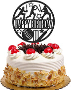 Cricket Happy Birthday Cake Topper Sport Theme Birthday Party Decorations for Boys Men Black Glitter