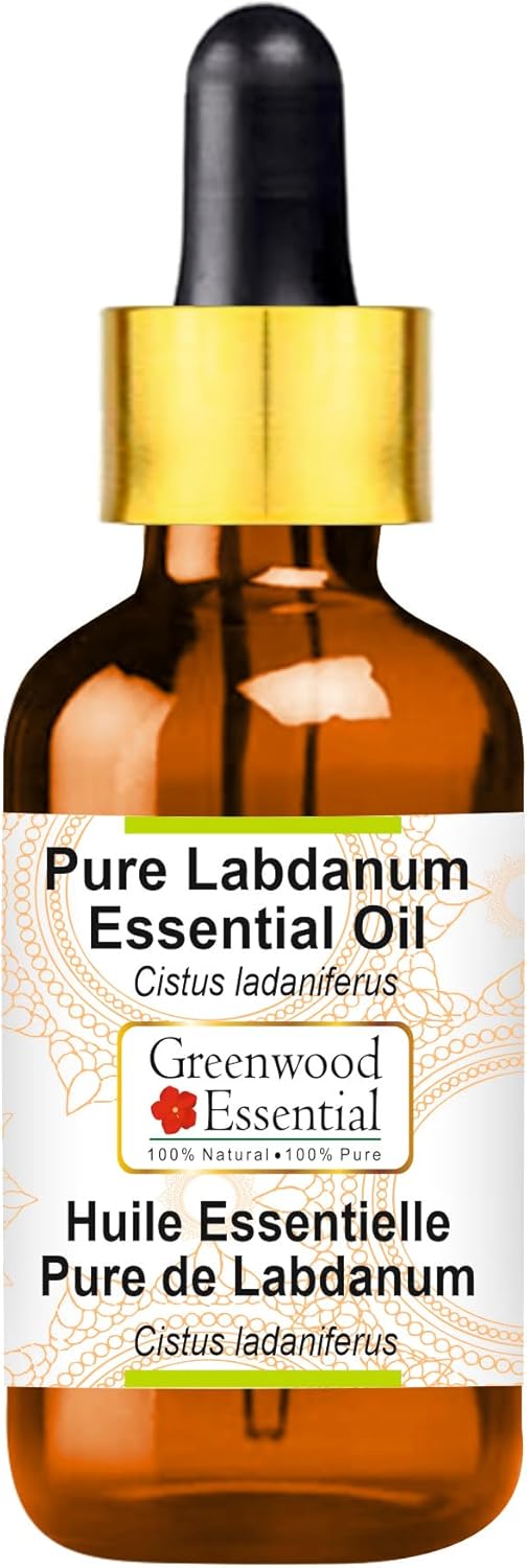 Greenwood Essential Labdanum Essential Oil (Cistus ladaniferus) with Glass Dropper | Pure | Viscous Texture | Rich Aroma | Unisex | All Skin Types |Natural Extract Steam Distilled 50ml (1.69 oz)