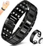 Vicmag Copper Magnetic Bracelet for Men, 3X Strength Magnets, Pure Copper Bracelet & 9X Magnet Ring Set, Adjustable Fit with Sizing Tool(Classic Black)