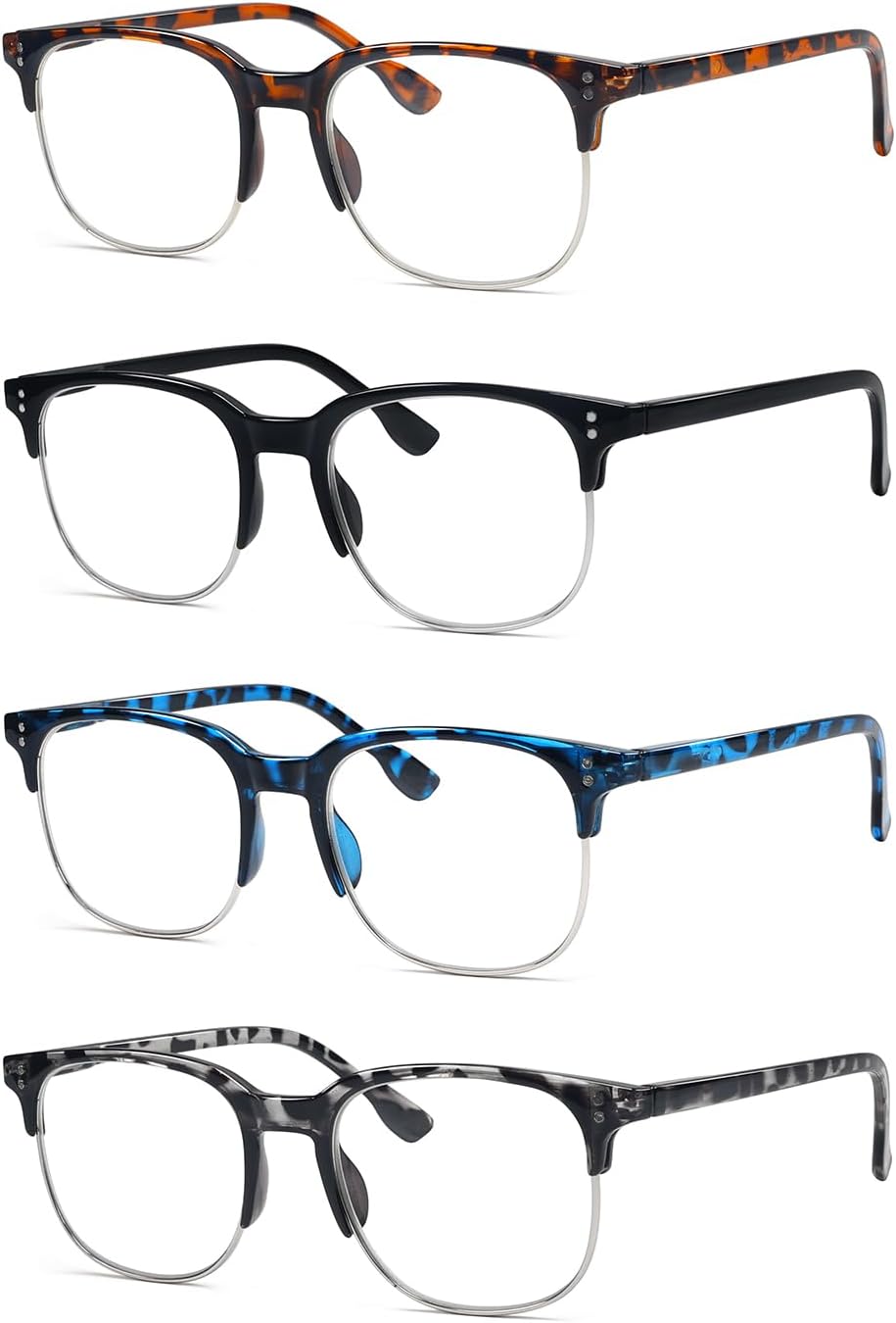 Eyekepper Reading Glasses Women Men 4-Pack Design Semi-rim Readers Eyeglasses +2.00