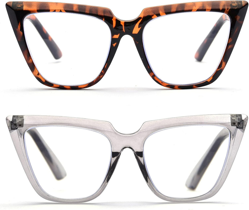 ZUVGEES Womens Chic Oversized CatEye Blue Light Blocking Reading Glasses Big Eyeglass Frames Large lens Computer Readers
