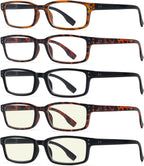 Eyekepper Readers 5-Pack Classical Rectangular Spring-Hinges Reading Glasses Include 2pcs Computer Glasses +0.5