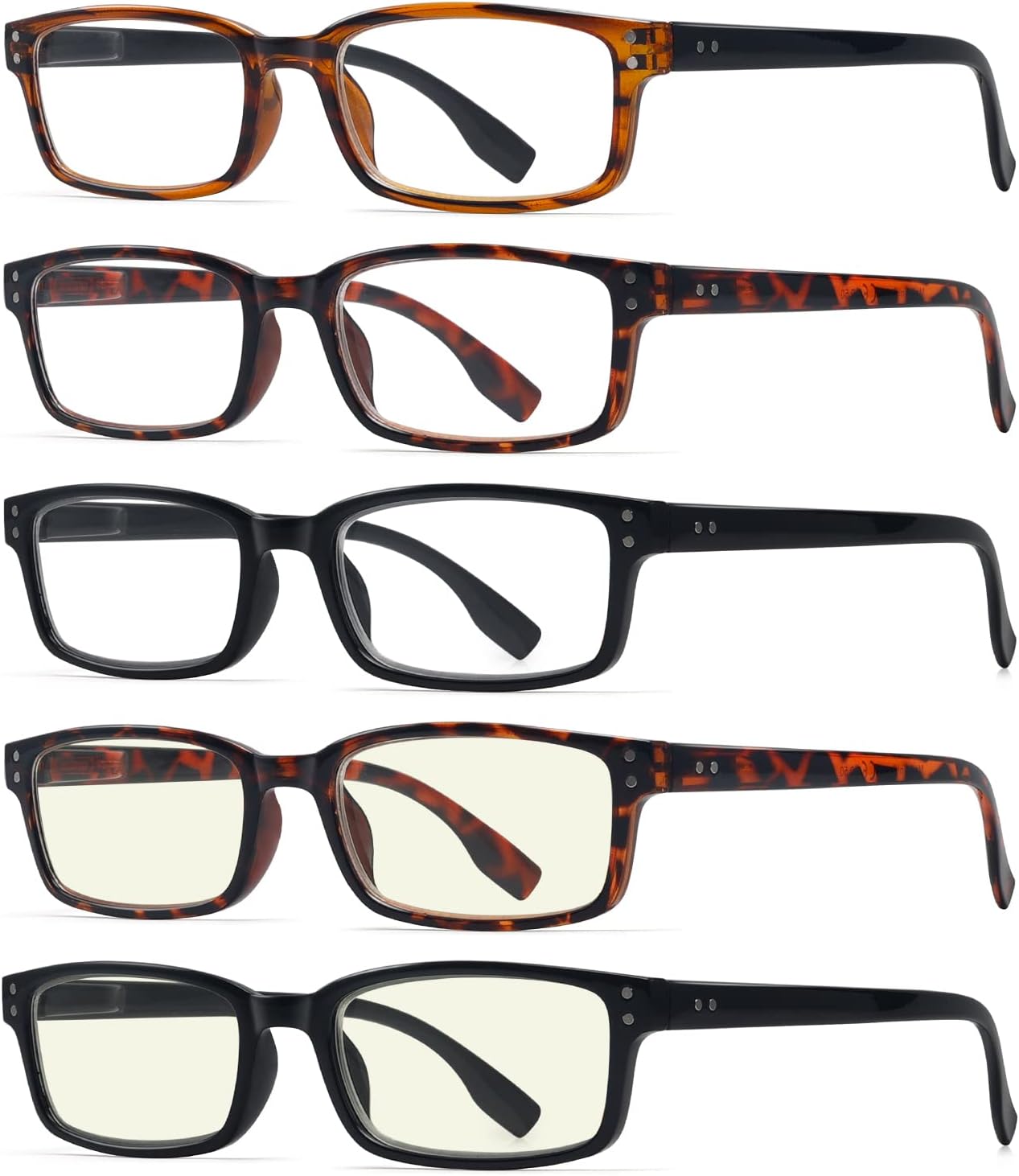 Eyekepper Readers 5-Pack Classical Rectangular Spring-Hinges Reading Glasses Include 2pcs Computer Glasses +1.5