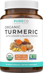 Organic Turmeric Ginger Black Pepper Supplement - High Potency Organic Turmeric Curcumin Capsules with Ginger & Black Pepper for Enhanced Benefits and Absorption - Vegan & Non-GMO (1 Month Supply)