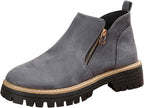 ZSpzx Women Suede Ankle Boots Platforms Buckle Straps Chunky Block Heels Round Toe Slip on Retro Solid Short Booties Stylish Casual Comfortable Fall Winter Office Walking Western Shoes