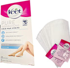 Veet Pure Cold Wax Strips, Legs & Body, Sensitive Skin, 20 Strips, 2 Finish Wipes, Hair Removal, Removes Hair From Root, 28 Days Smoothness, Hypoallergenic Formula (Packaging may vary)