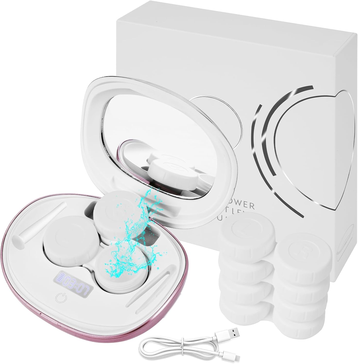 MV7 Ultrasonic Contact Lens Cleaner Machine with Timer Display, Big Mirror & USB Charger, Fit Disposal Soft Lens, Colored Contact Lens, RGP Lens and OK Lens (Rosy)
