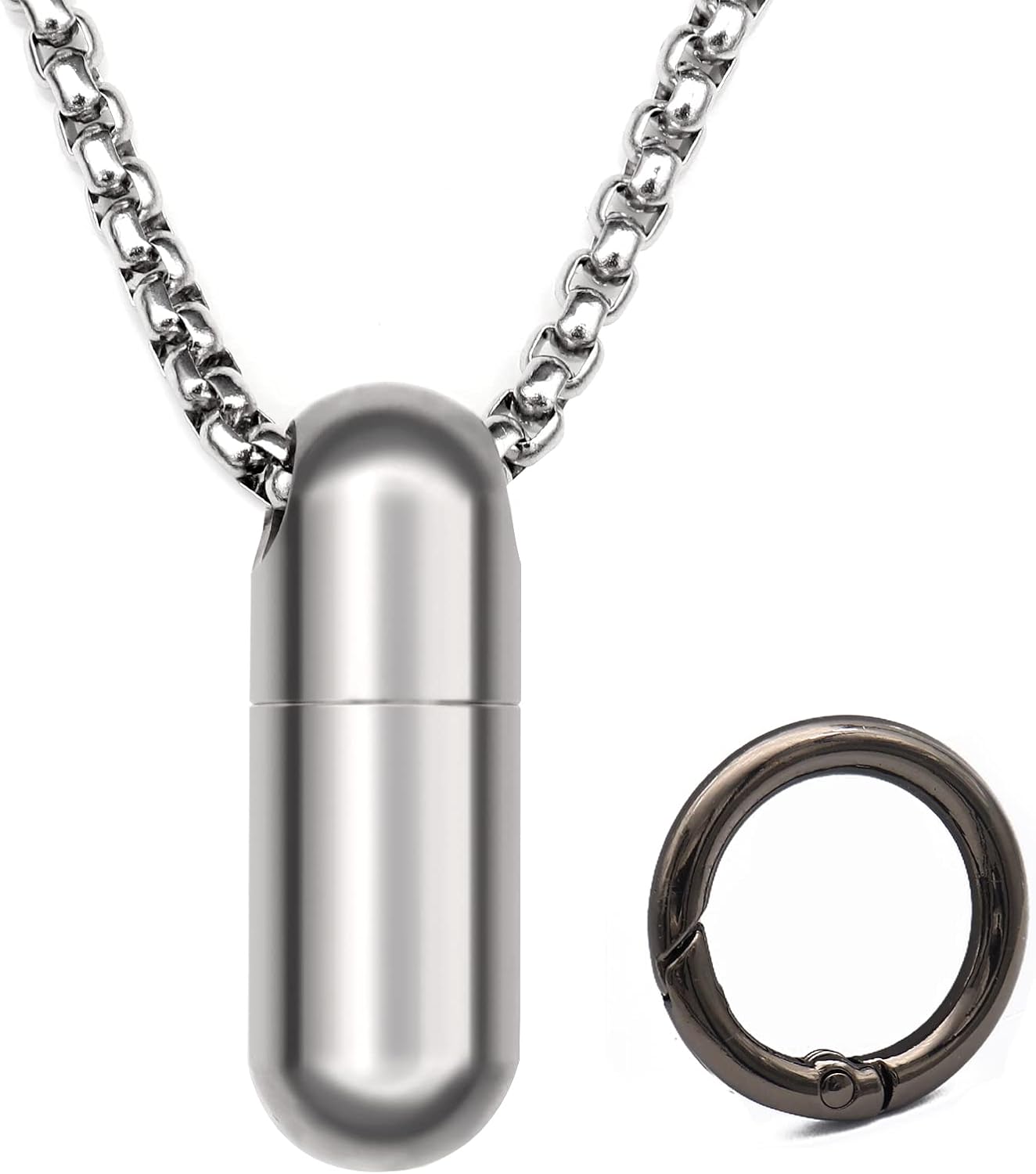 Titanium Pill Holder Necklace, Small Waterproof Mini Pill Case with 28" Rolo Chain, Tiny Pill Fob for Men Women, Emergency Nitroglycerin Aspirin Container, Keychain Pill Holder for Travel, Gifts