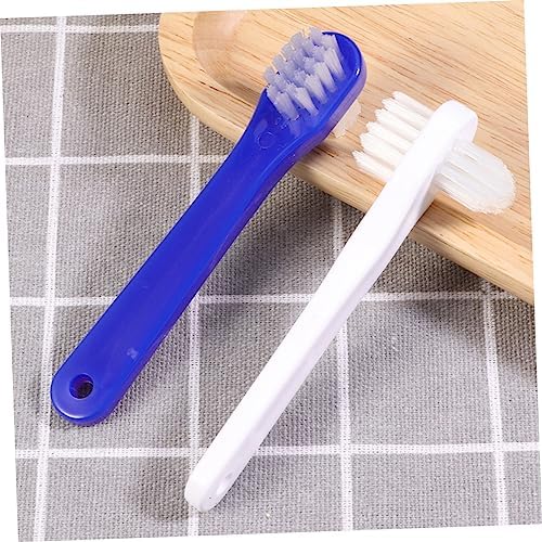 Beavorty 4pcs Denture Brush Double Sided False Teeth Cleaner Denture Cleaning Tool Long Handle Gentle Bristles