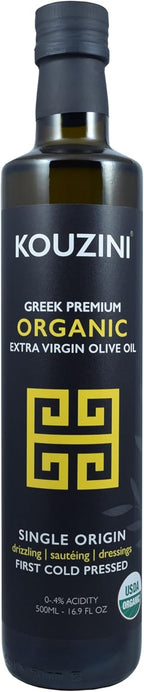 Kouzini Organic Greek Extra Virgin Olive Oil, First Cold Pressed, Single Origin, Family Owned Organic Extra Virgin Olive Oil, Cold Pressed EVOO for Cooking, Salad Dressings & more, 500ml