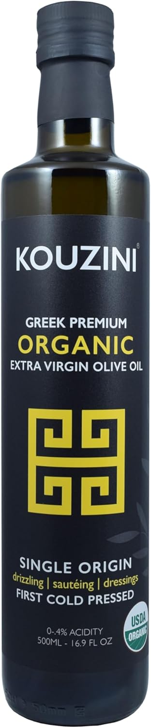 Kouzini Organic Greek Extra Virgin Olive Oil, First Cold Pressed, Single Origin, Family Owned Organic Extra Virgin Olive Oil, Cold Pressed EVOO for Cooking, Salad Dressings & more, 500ml