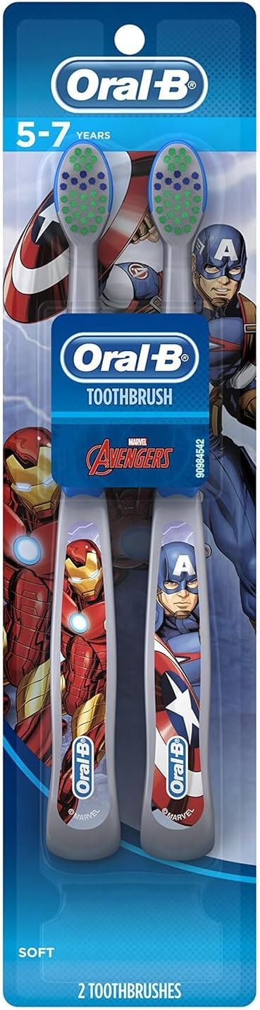 Oral-B Kid's Manual Toothbrush Featuring Marvel's Spiderman, Soft Bristles, for Children and Toddlers 3+, 2 Count