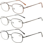 Eyekepper Metal Frame Spring Hinged Arms Reading Glasses 3 Pair(Brown/Gunmetal/Black) Valupac Metal Readers