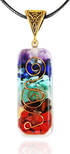 Orgone Chakra Pendant 7 Chakra Stones Necklace Orgonite Pendant with Adjustable Cord Crystals Necklace for Women Men