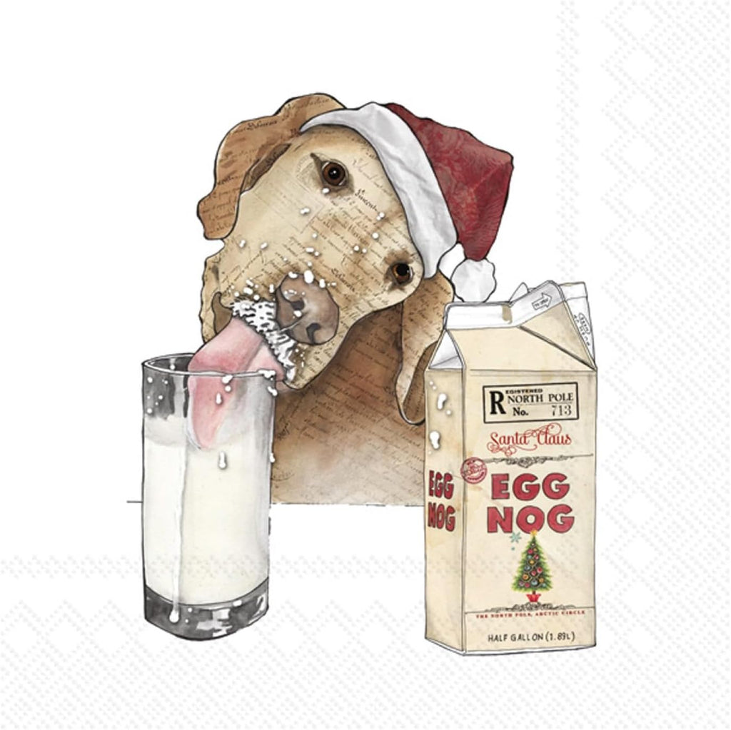 IHR Ideal Home Range Winter Holiday Christmas 3-Ply Paper Napkins, 20-Count, 6.5" x 6.5", Egg Nog Dog