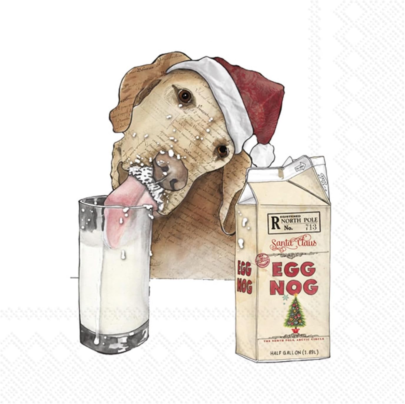 IHR Ideal Home Range Winter Holiday Christmas 3-Ply Paper Napkins, 20-Count, 6.5" x 6.5", Egg Nog Dog