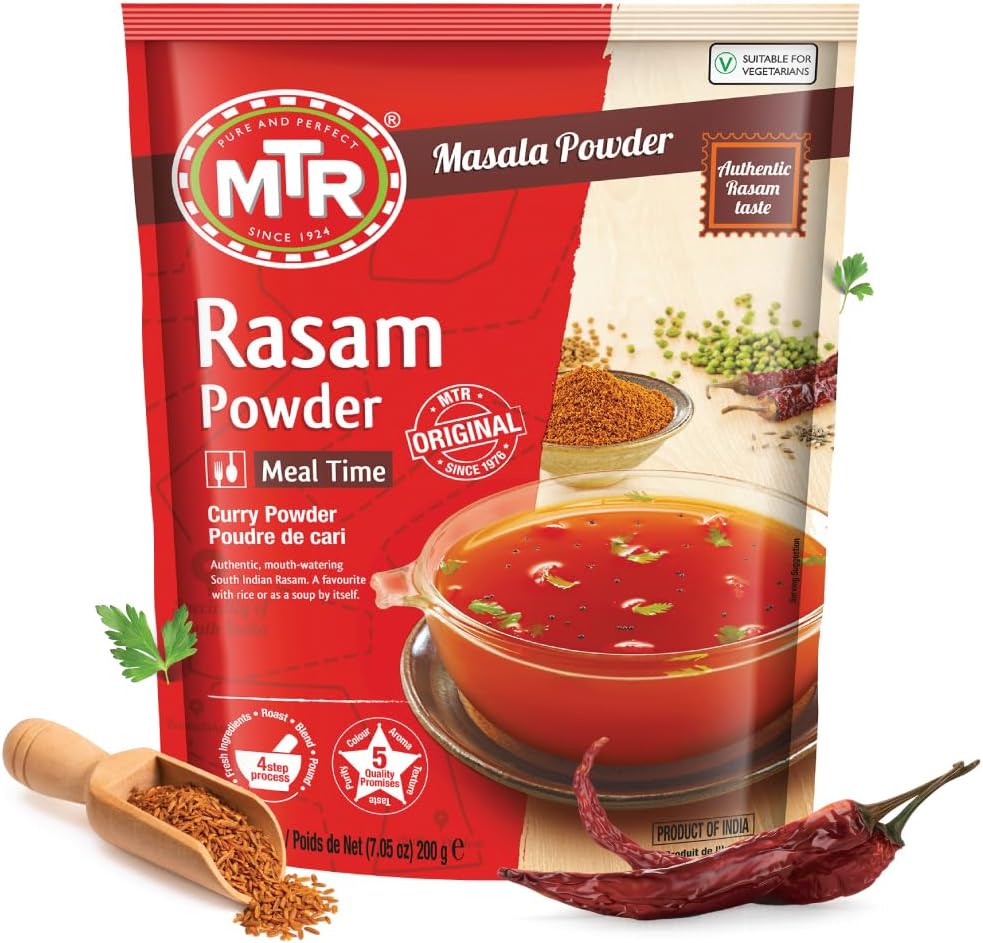 MTR Rasam Powder – Authentic Indian Blend of Coriander, Red Chilli, Cumin, Fenugreek & Asafoetida – Mouth-Watering, Perfect for Rich, Flavorful Rasam – 200g