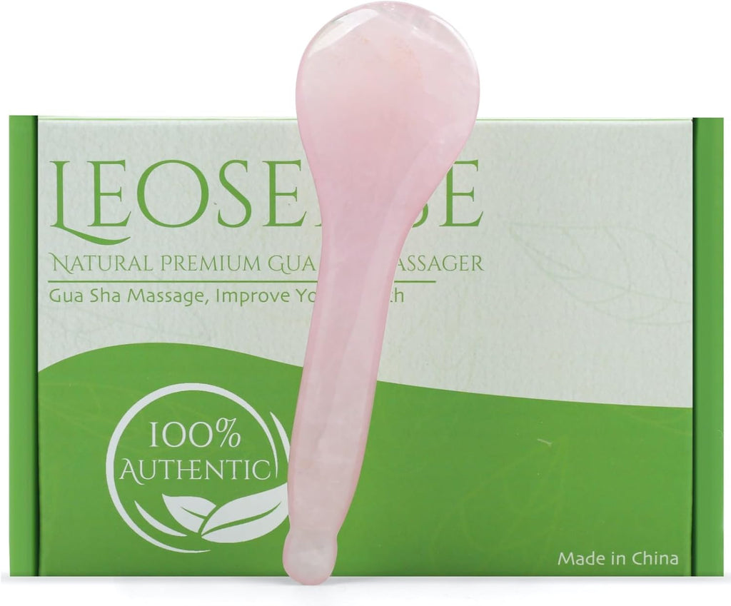 Gua Sha Acupressure Beauty Pen, Facial Reflexology Tool, Trigger Point Massager for Soft Tissue, Pressure Point Acupuncture Massage Pen, Natural Crystal Gua Sha Stone, Pink Rose Quartz