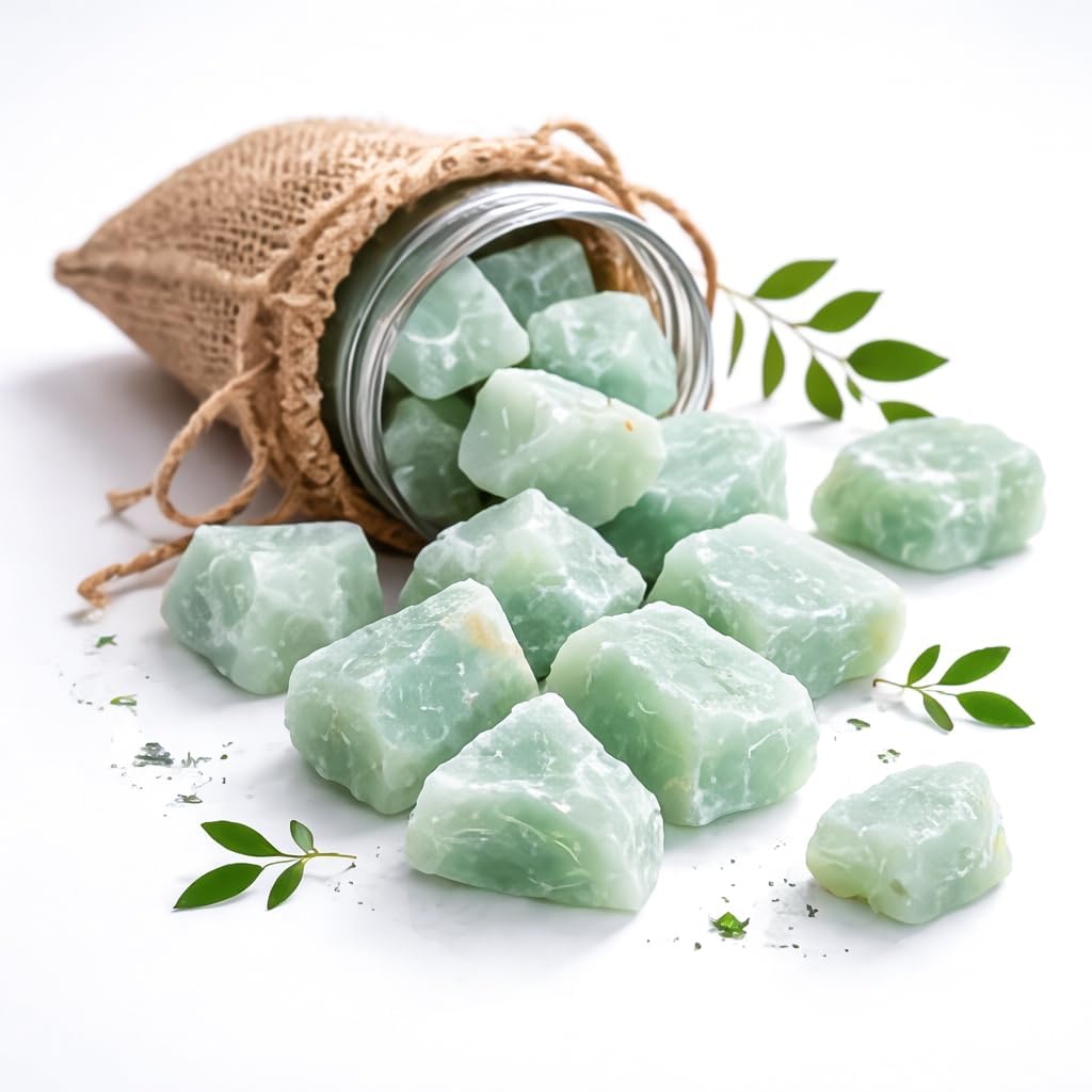 Crocon® 2LB Green Jade Rough Bulk Natural Stone Raw Gemstone Tumbling Cabbing Polishing Gem Mining Chakra Balancing Reiki and Crystal Healing Good Luck Home Office Decor