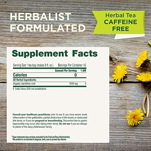 Traditional Medicinals Tea, Organic Roasted Dandelion Root, Supports Kidney Function & Healthy Digestion, 96 Tea Bags (6 Pack)