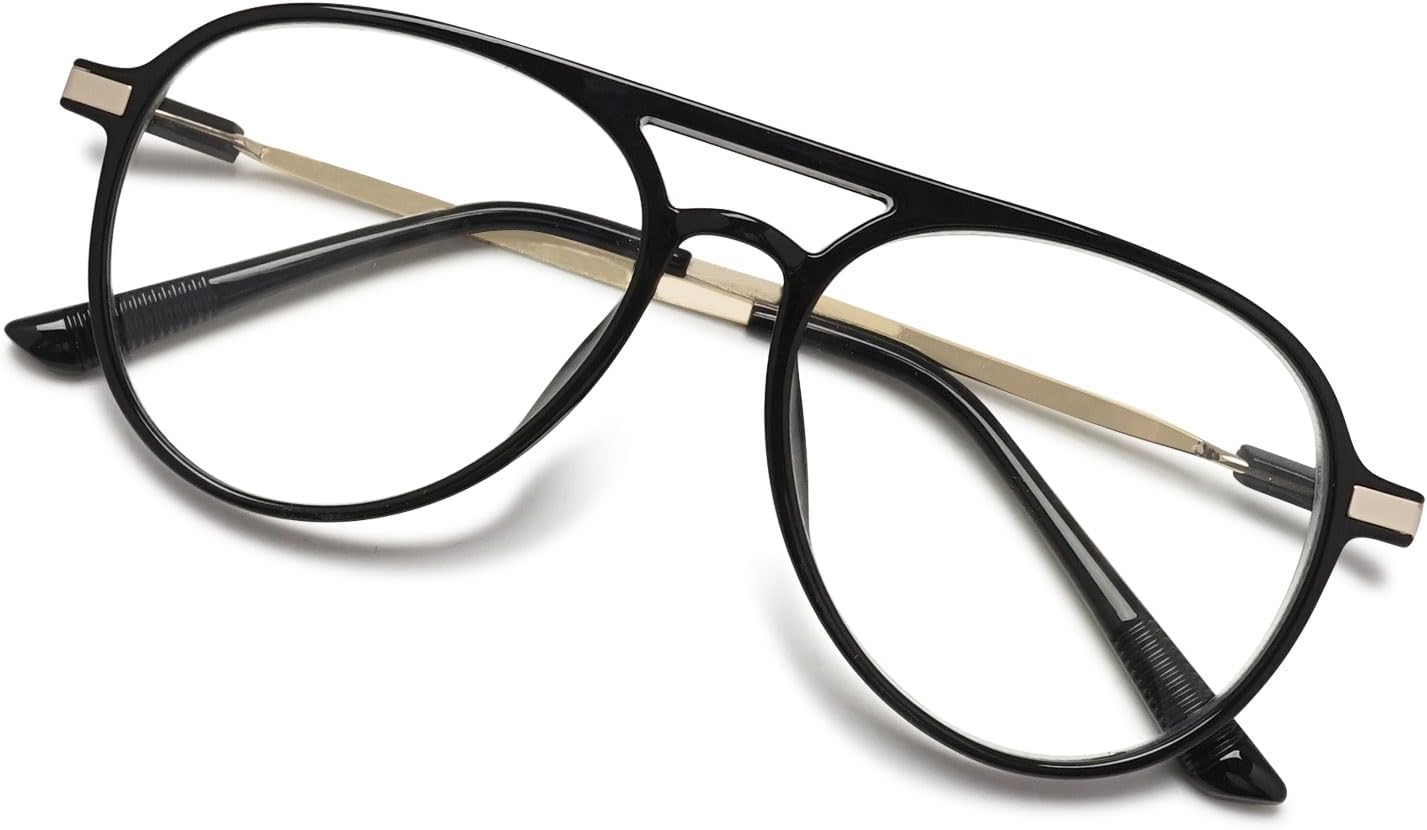 Stylish Pilot Frame Reading Glasses Plastic Double Bridge Blue Light Blocking Readers Eyeglasses for Women Mens