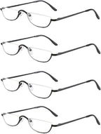 Half Frame Reading Glasses, Half Metal Moon Readers for Women Men 4 Pairs 2.50