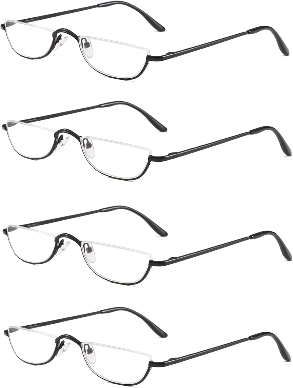 Half Frame Reading Glasses, Half Metal Moon Readers for Women Men 4 Pairs 2.50