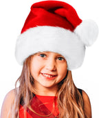 BOSONER Santa Hat,Xmas Holiday Hat for Kids,Unisex Velvet Comfort Christmas Hats Extra Thicken Classic Fur for Christmas New Year Festive Holiday Party Supplies