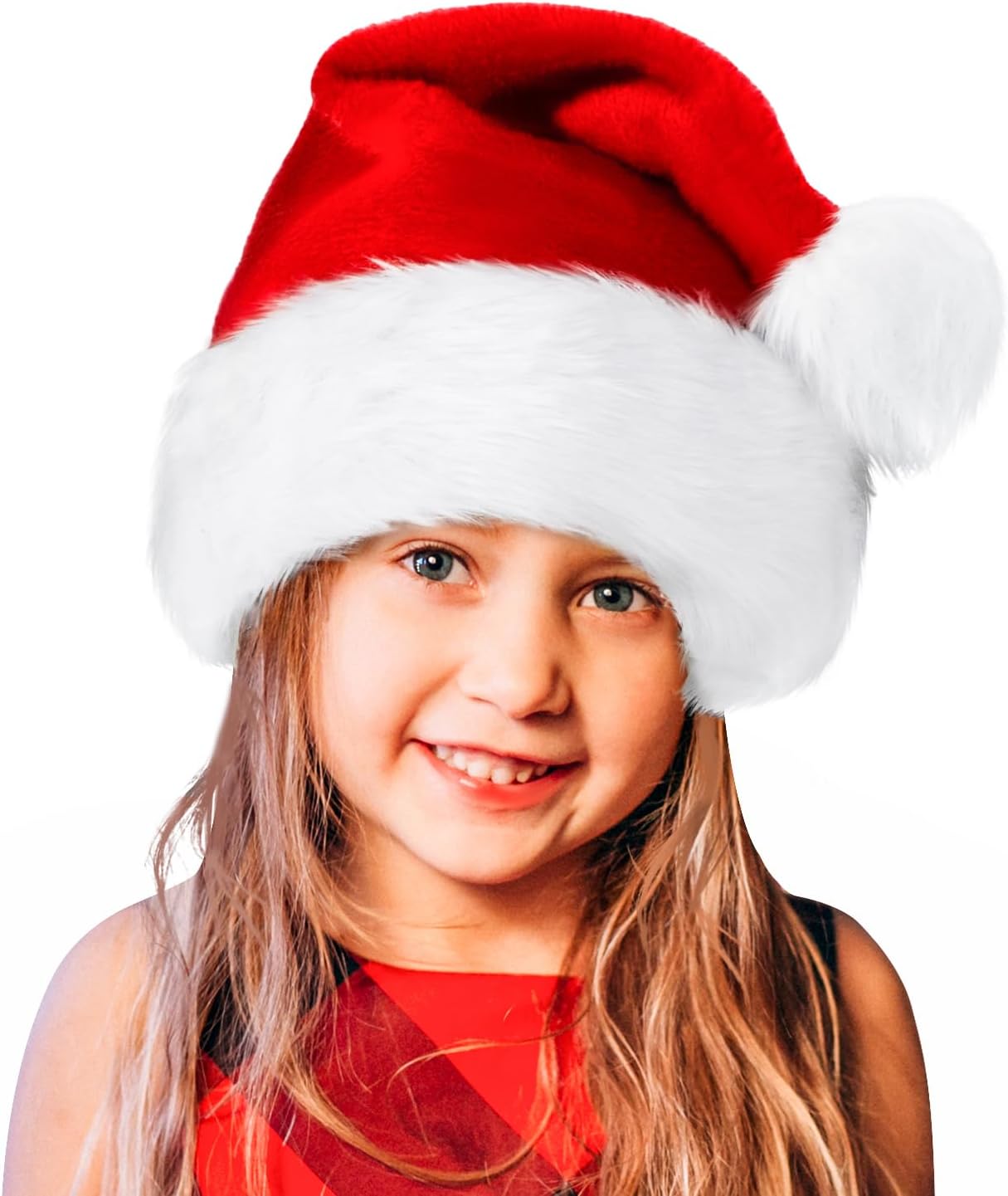 BOSONER Santa Hat,Xmas Holiday Hat for Kids,Unisex Velvet Comfort Christmas Hats Extra Thicken Classic Fur for Christmas New Year Festive Holiday Party Supplies