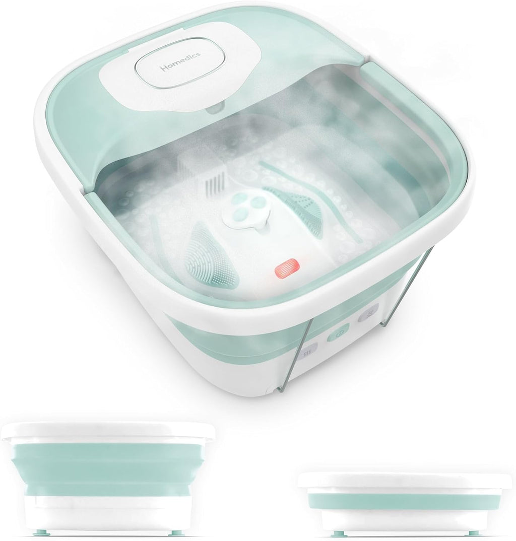 HoMedics Smart Space Elite Footbath with Heat Boost, Collapsible, Invigorating Bubble Massage, 3 Pedicure Attachments, Safe to Use Bath Salts, Patented Safety-Lock System, Ergonomic